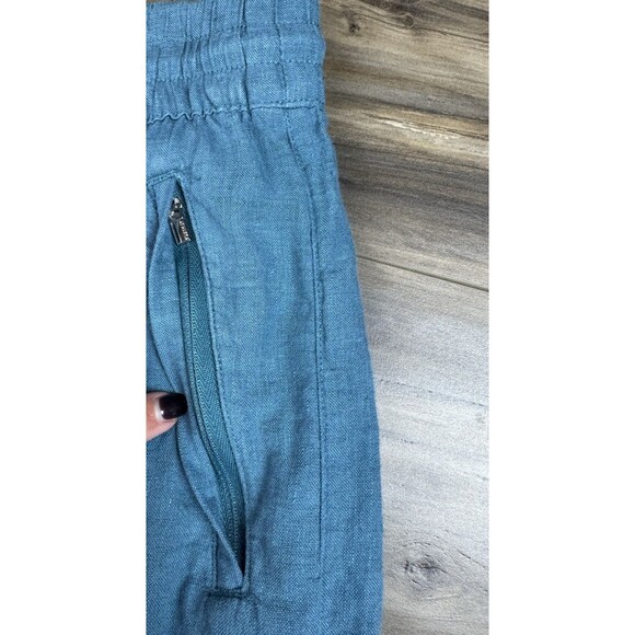 Athleta Retreat Linen Wide-Leg Slit Hem Pants Teal Borealis Green Sz 6 Womens - Picture 7 of 9